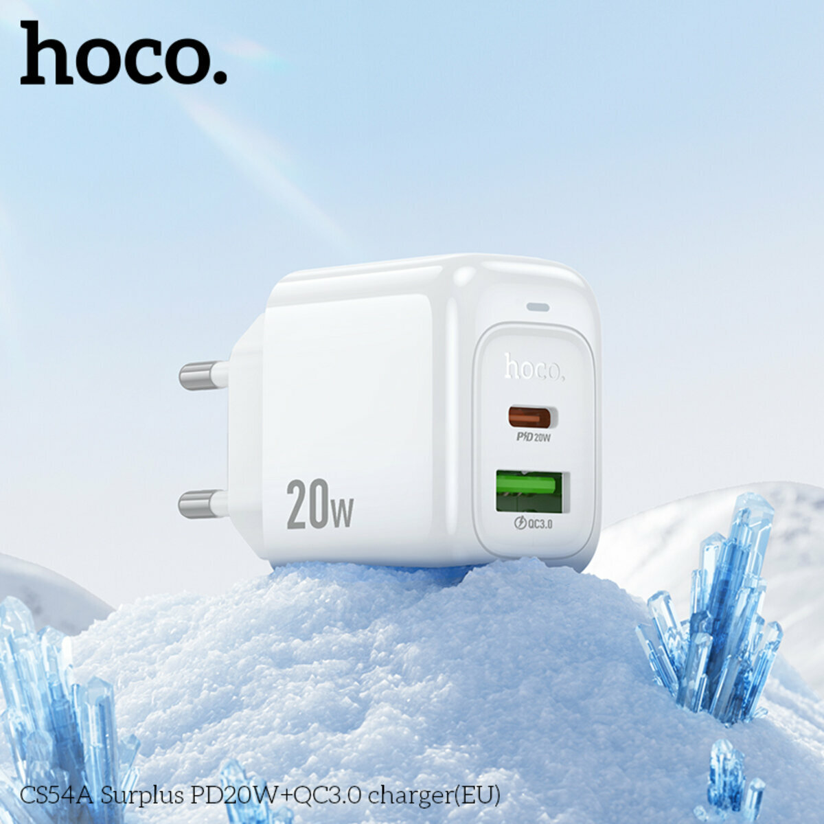 Мережевий зарядний пристрій Hoco CS54A Surplus PD20W+QC3.0 білий (HC-CS54A-White) дивитися фото №7