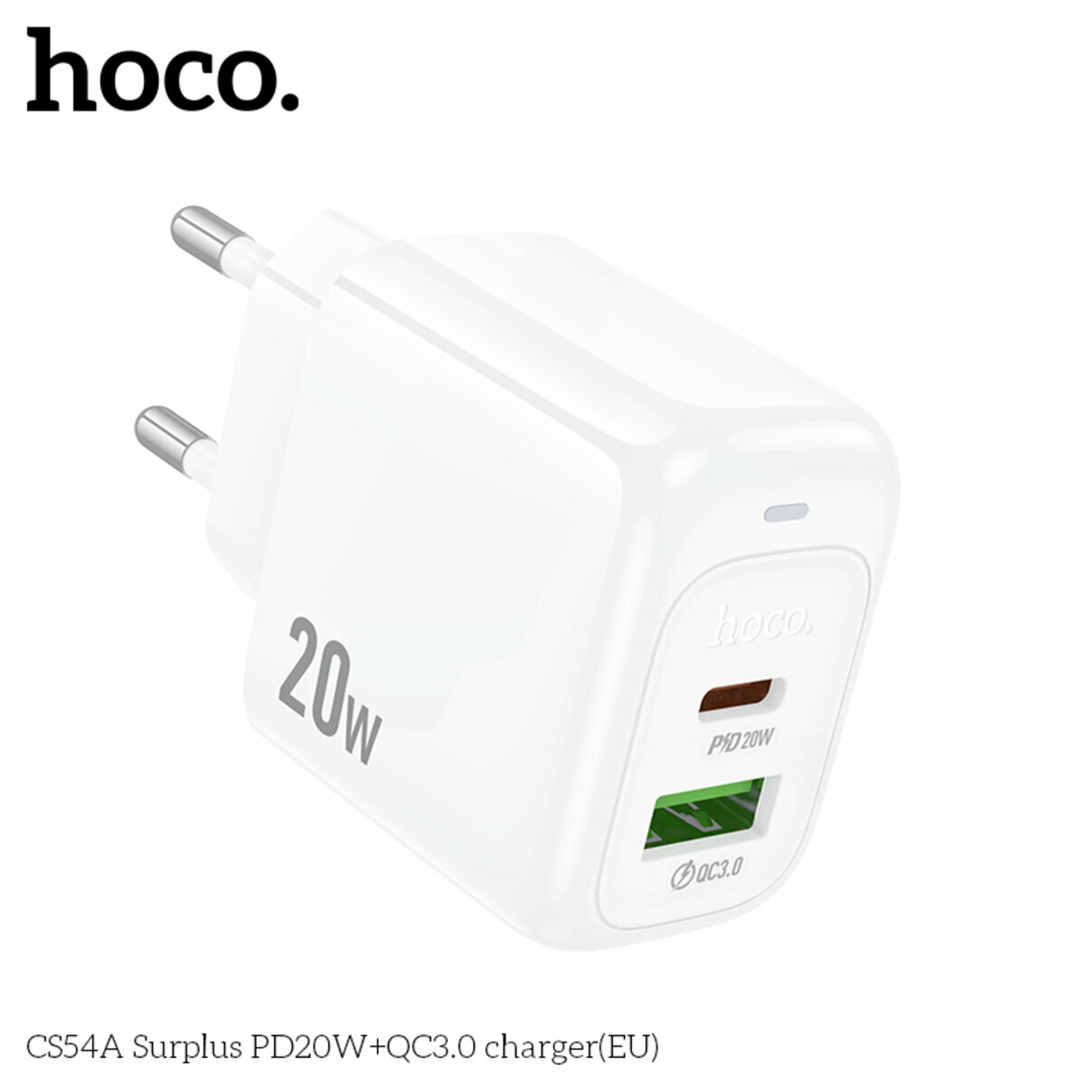 Мережевий зарядний пристрій Hoco CS54A Surplus PD20W+QC3.0 білий (HC-CS54A-White) дивитися фото №3