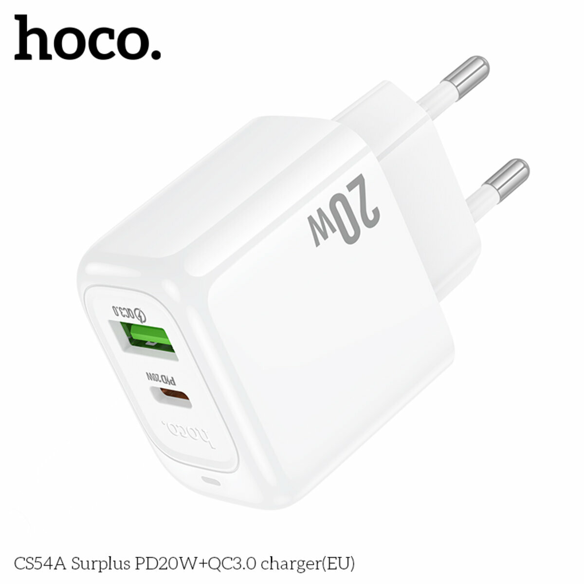 Мережевий зарядний пристрій Hoco CS54A Surplus PD20W+QC3.0 білий (HC-CS54A-White) дивитися фото №2