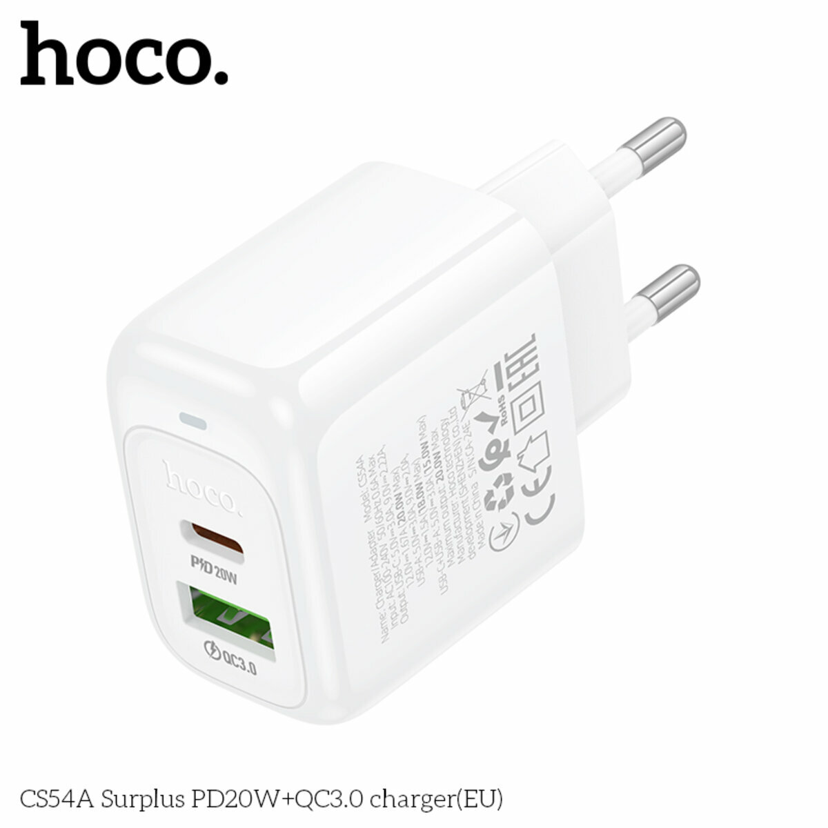 Мережевий зарядний пристрій Hoco CS54A Surplus PD20W+QC3.0 білий (HC-CS54A-White) дивитися фото №5