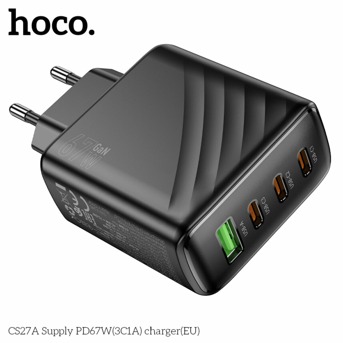 Мережевий зарядний пристрій Hoco CS27A Supply PD67W(3C1A) чорний (HC-CS27A-Black) дивитися фото №7