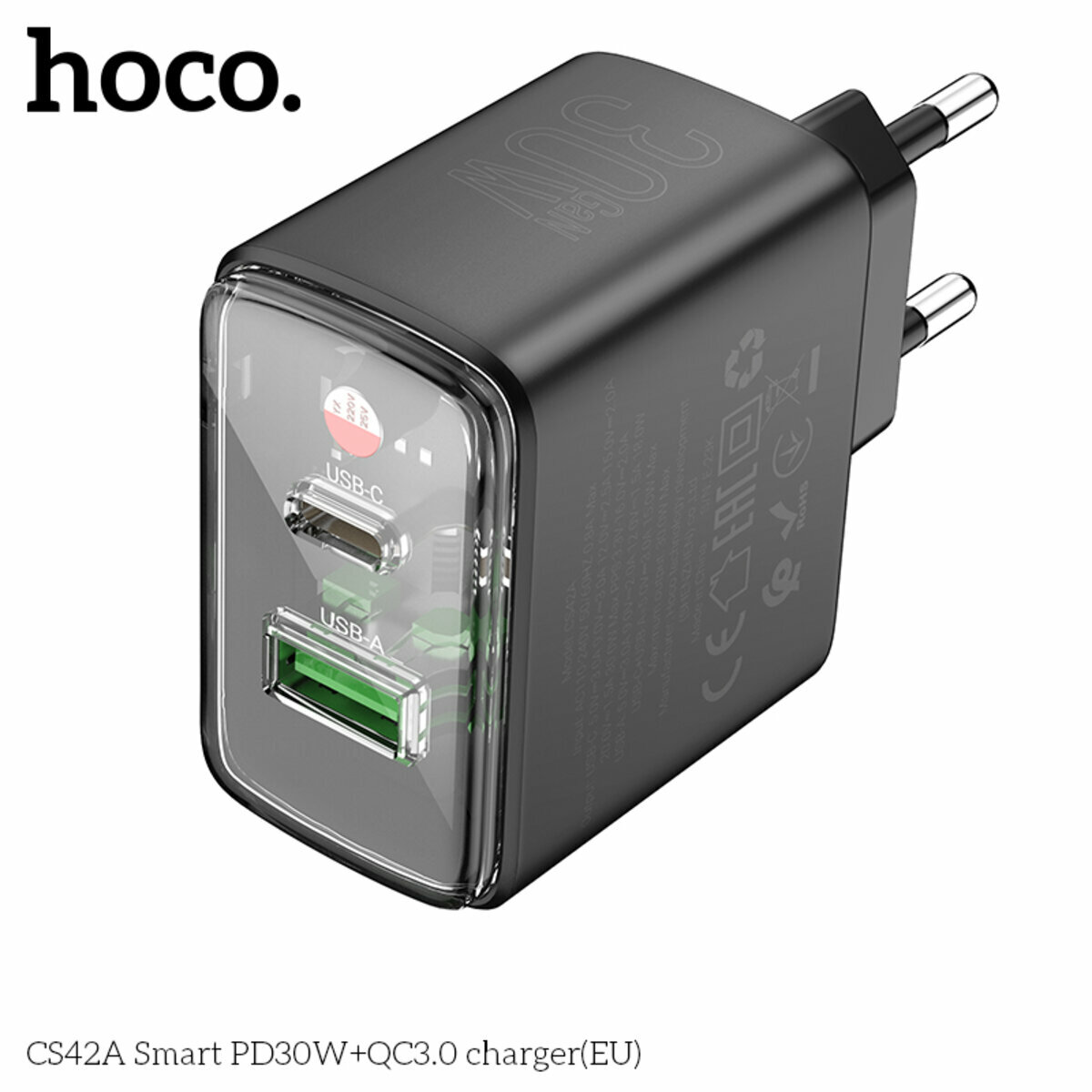 Мережевий зарядний пристрій Hoco CS42A Smart PD30W+QC3.0 чорний (HC-CS42A-Black) дивитися фото №5