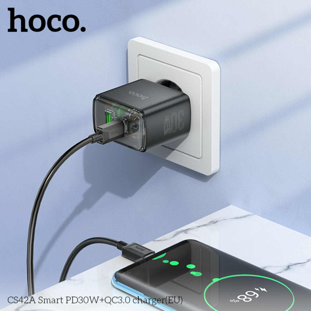 Мережевий зарядний пристрій Hoco CS42A Smart PD30W+QC3.0 чорний (HC-CS42A-Black) дивитися фото №4