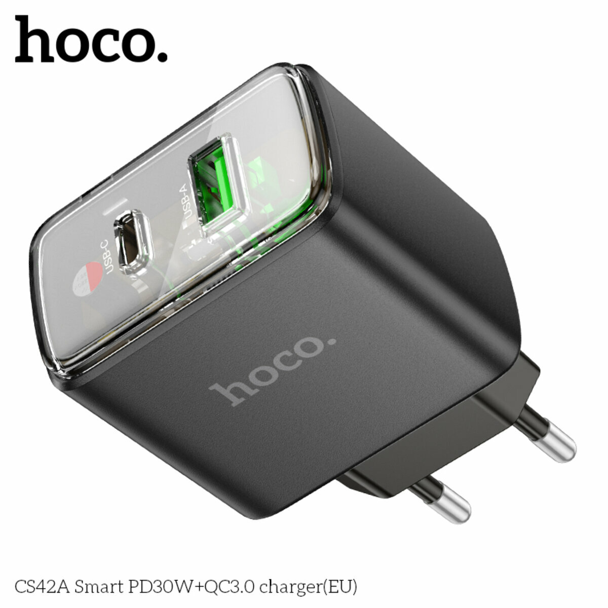 Мережевий зарядний пристрій Hoco CS42A Smart PD30W+QC3.0 чорний (HC-CS42A-Black) дивитися фото №6