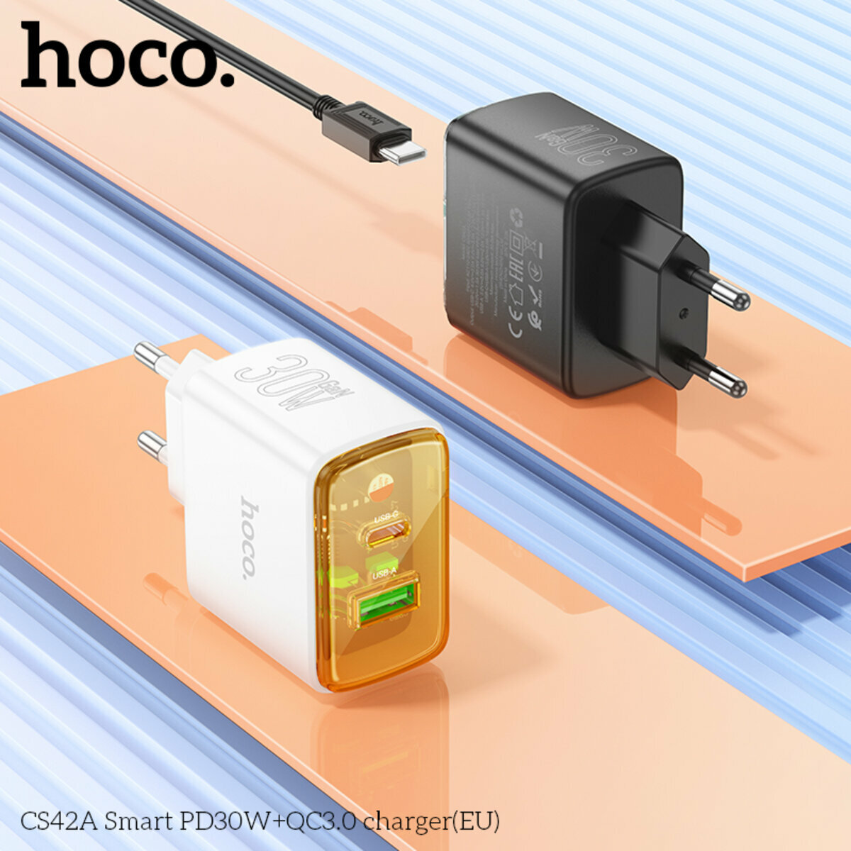 Мережевий зарядний пристрій Hoco CS42A Smart PD30W+QC3.0 чорний (HC-CS42A-Black) дивитися фото №3