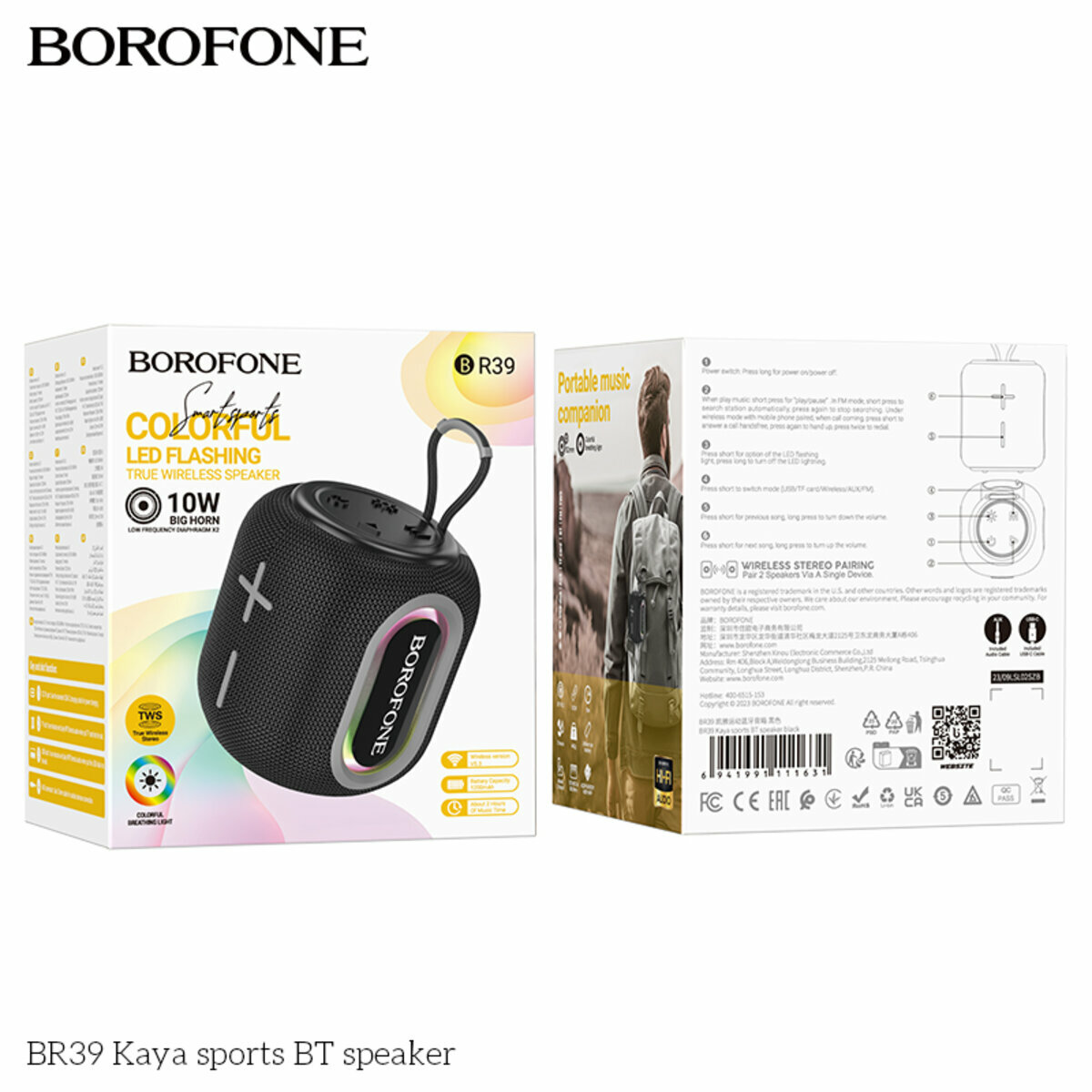 Портативна Акустика Borofone BR39 Kaya Sports BT Speaker чорна (BF-BR39-Black) дивитися фото №5