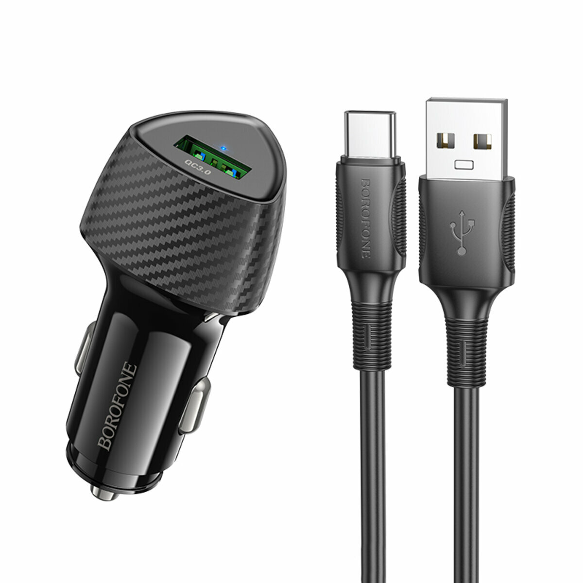 Автомобільний зарядний пристрій Borofone BZ31 Solid QC3.0 + Type-C кабель чорний (BF-BZ31-UC-Black) дивитися фото №1