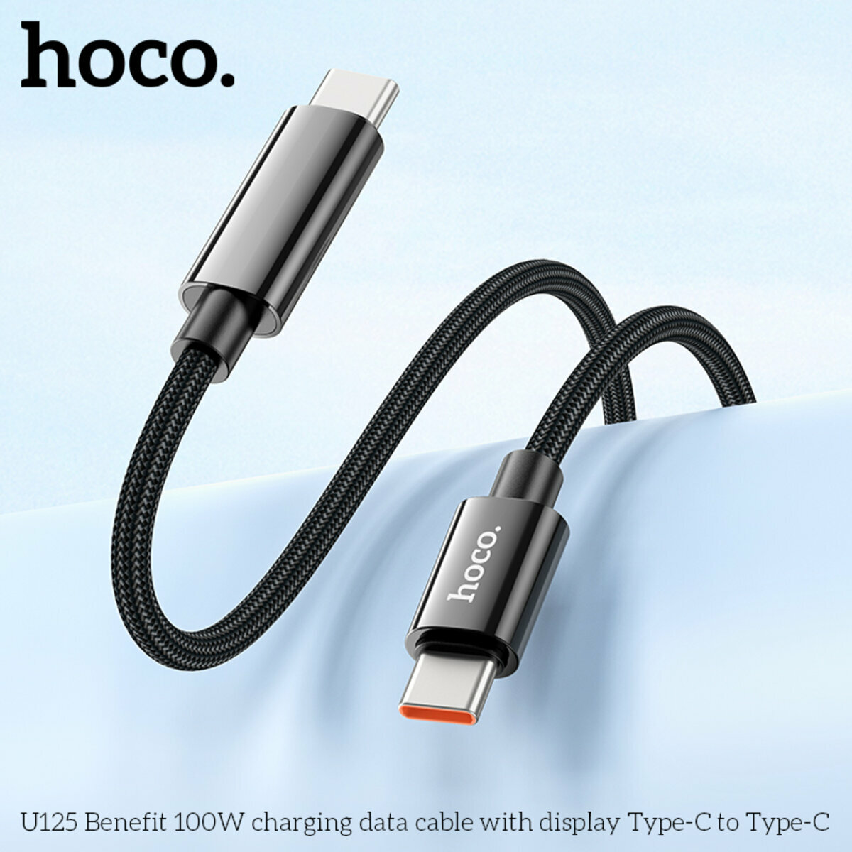 Кабель Hoco U125 Benefit 100W с дисплеем Type-C to Type-C 1.2м черный (HC-U125-CC-Black) смотреть фото №3