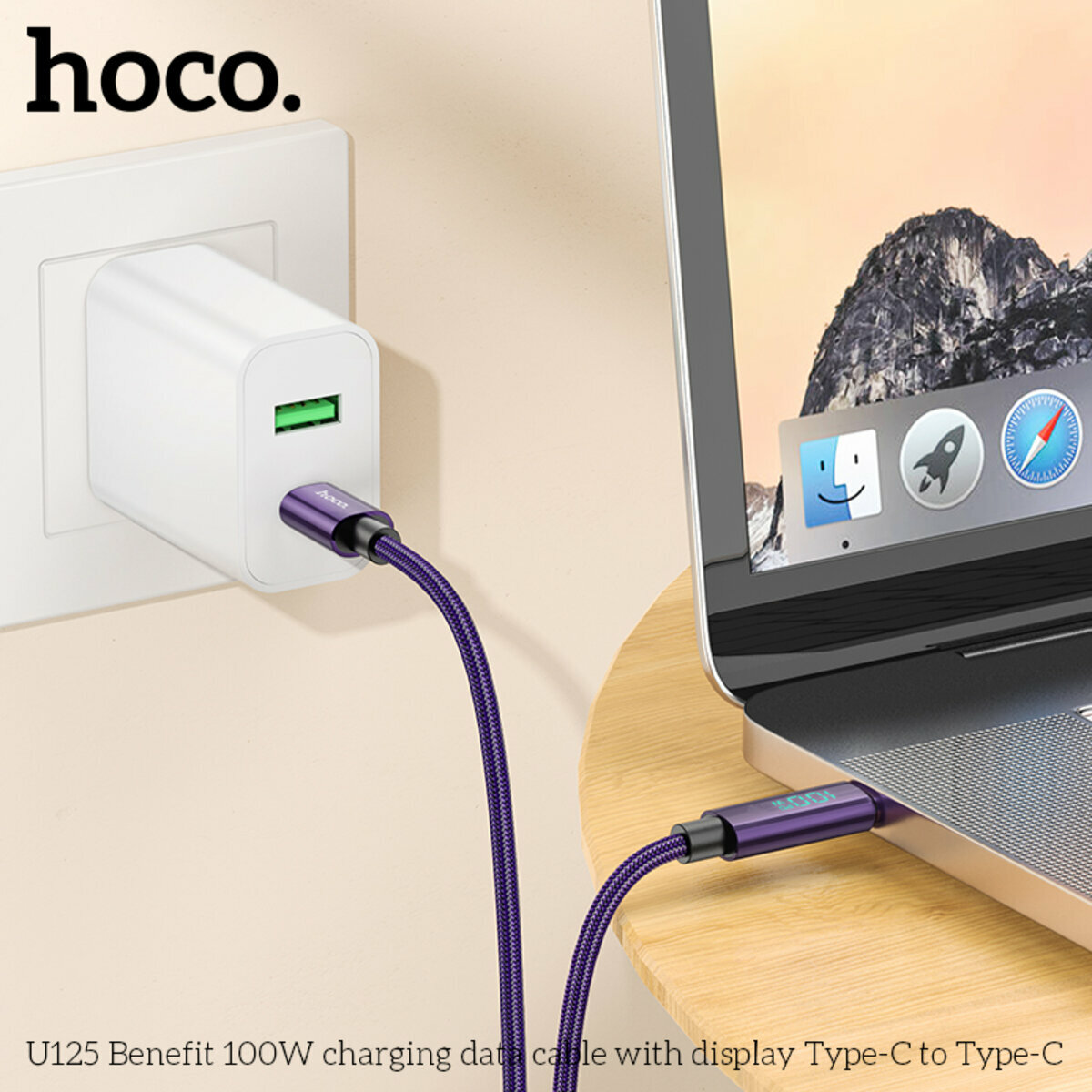 Кабель Hoco U125 Benefit 100W с дисплеем Type-C to Type-C 1.2м черный (HC-U125-CC-Black) смотреть фото №4