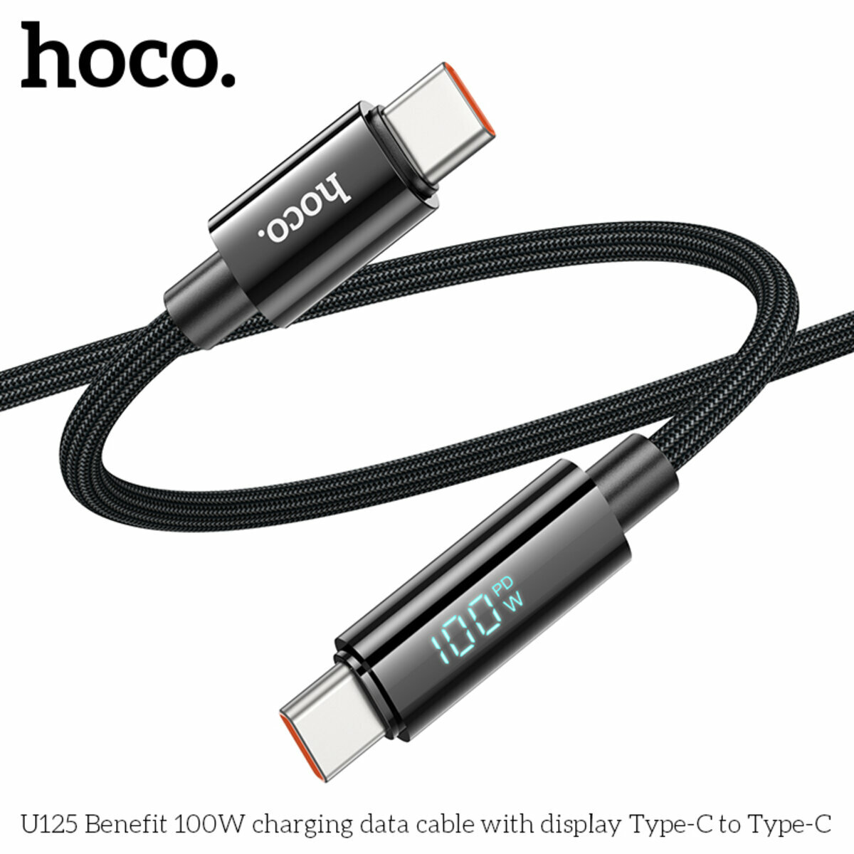 Кабель Hoco U125 Benefit 100W с дисплеем Type-C to Type-C 1.2м черный (HC-U125-CC-Black) смотреть фото №6