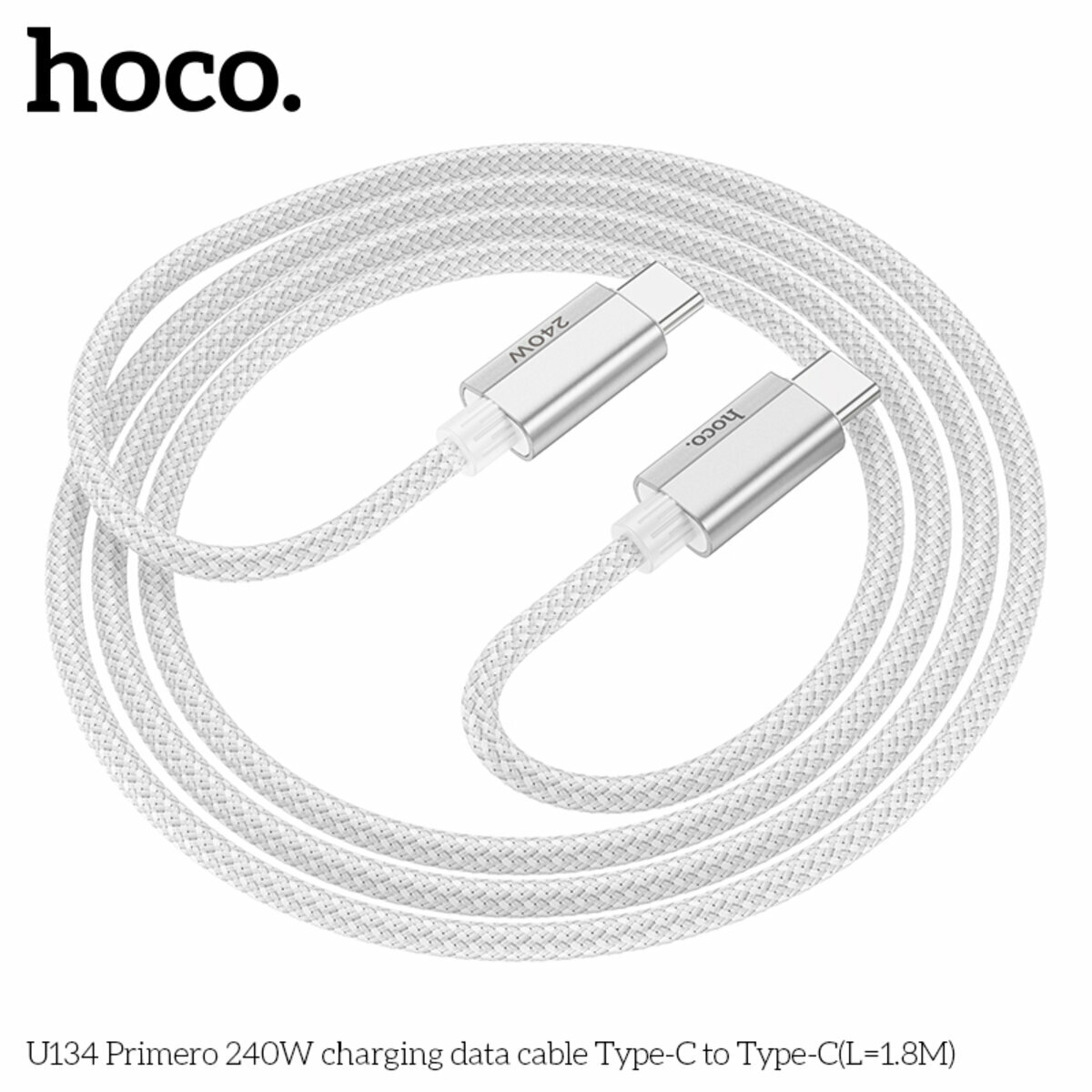 Кабель Hoco U134 Primero 240W Type-C to Type-C 1.8м серый (HC-U134-CC-1.8m-Gray) смотреть фото №4