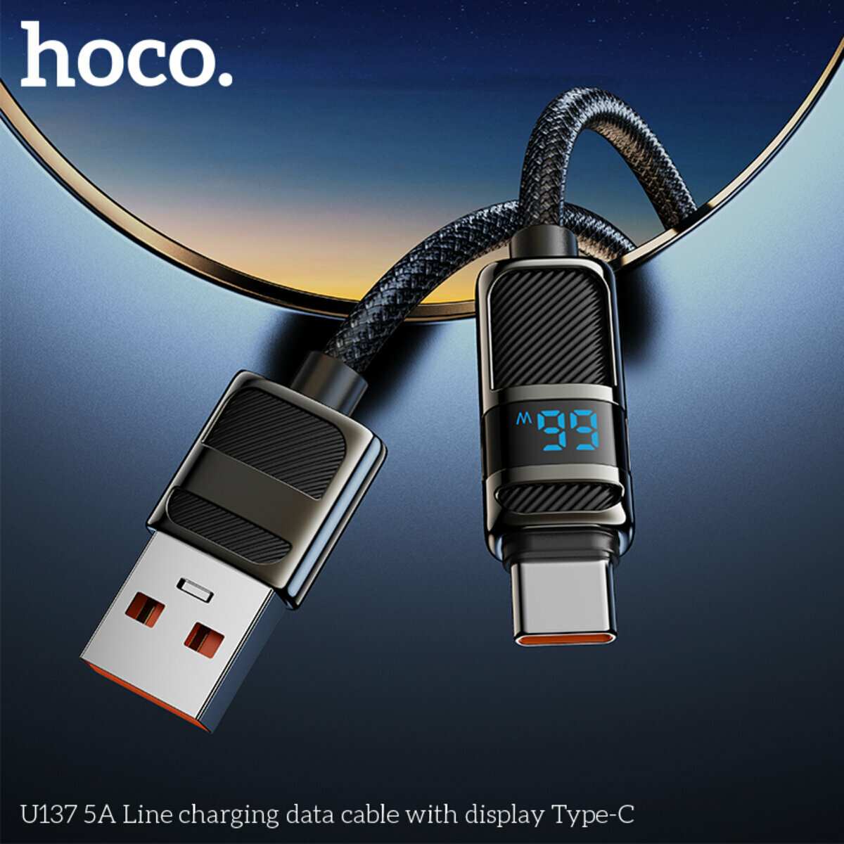 Кабель Hoco U137 5A Line с дисплеем USB to Type-C 1.2м черный (HC-U137-UC-Black) смотреть фото №4
