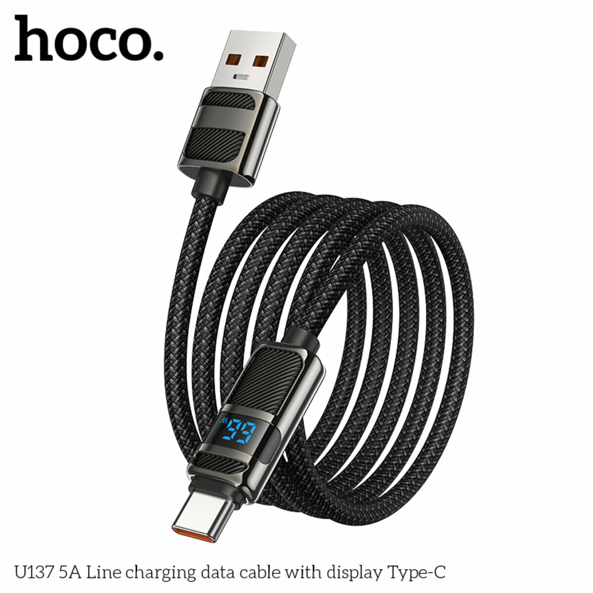 Кабель Hoco U137 5A Line с дисплеем USB to Type-C 1.2м черный (HC-U137-UC-Black) смотреть фото №5