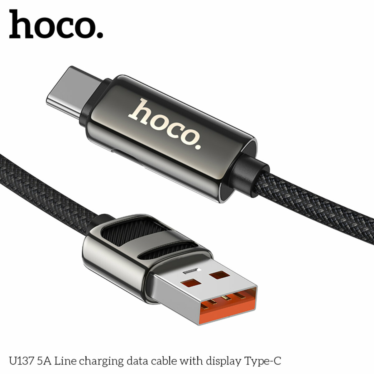 Кабель Hoco U137 5A Line с дисплеем USB to Type-C 1.2м черный (HC-U137-UC-Black) смотреть фото №6