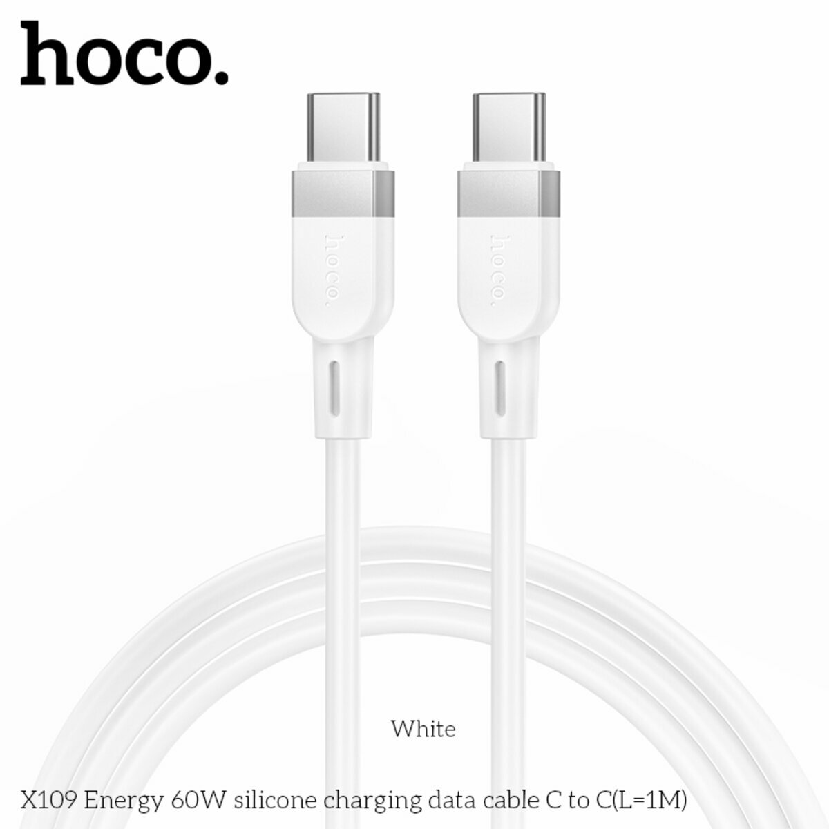 Кабель Hoco X109 Energy 60W Type-C to Type-C 1м белый (HC-X109-CC-1m-White) смотреть фото №5