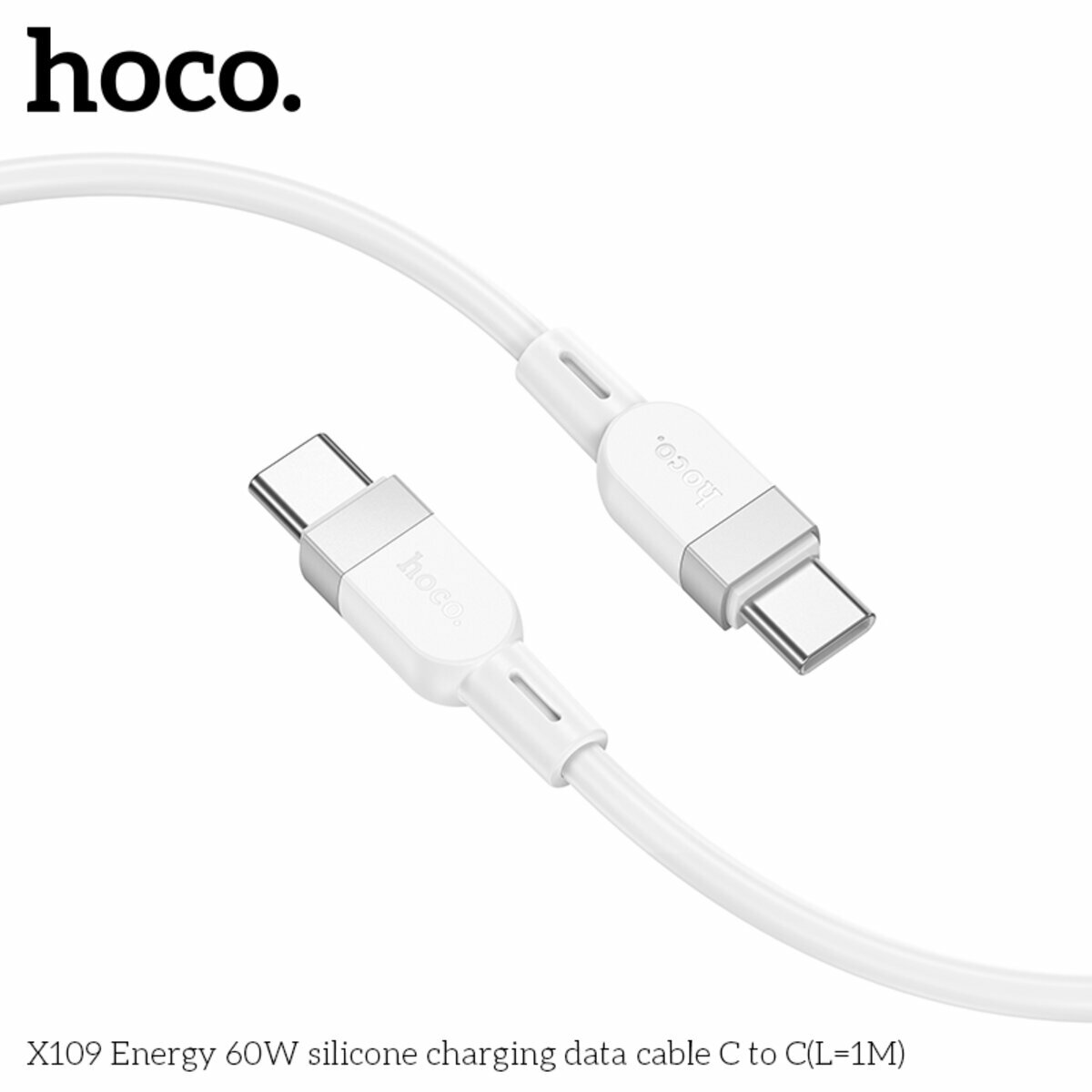 Кабель Hoco X109 Energy 60W Type-C to Type-C 1м белый (HC-X109-CC-1m-White) смотреть фото №6