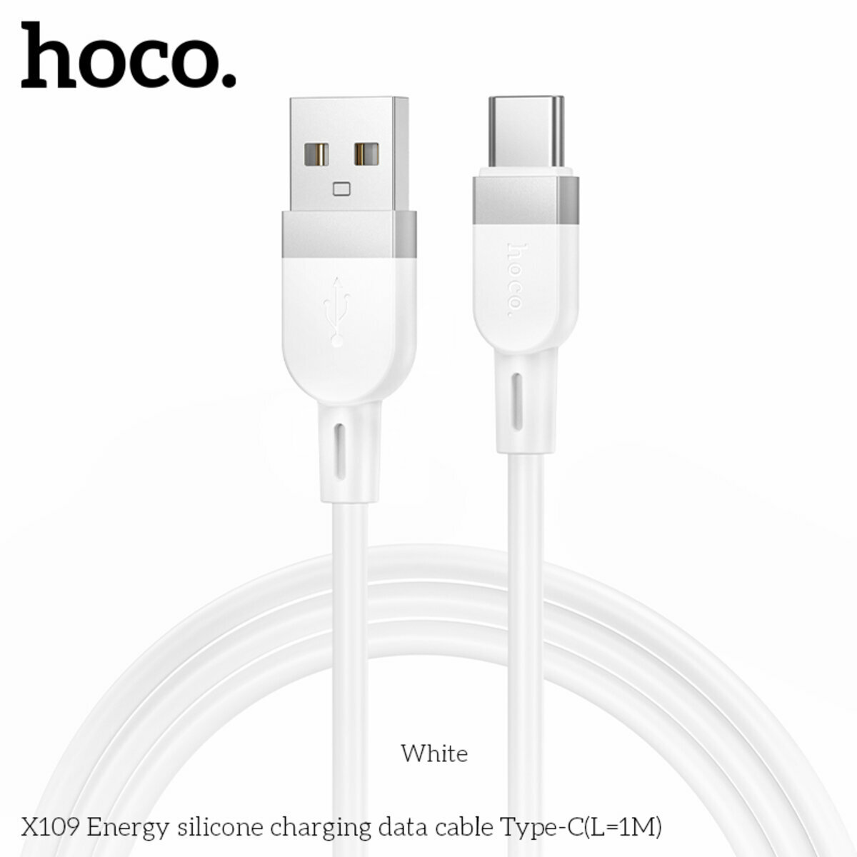 Кабель Hoco X109 Energy Silicone USB to Type-C 1м белый (HC-X109-UC-1m-White) смотреть фото №3