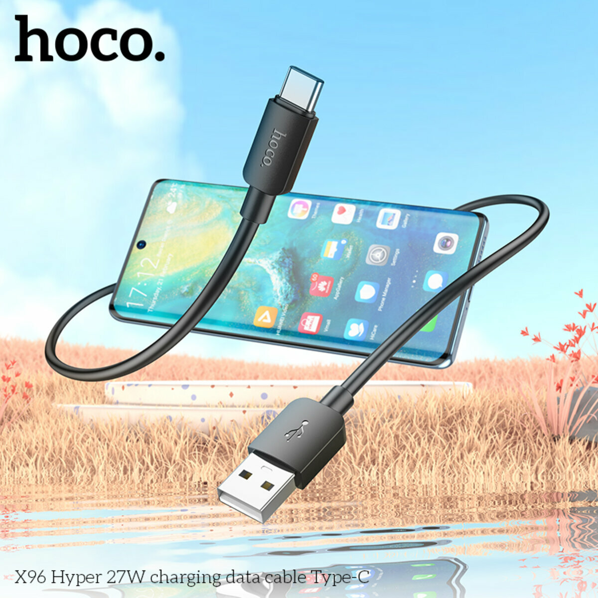 Кабель Hoco X96 Hyper USB to Type-C 27W 1м черный (HC-X96-UC-Black) смотреть фото №3