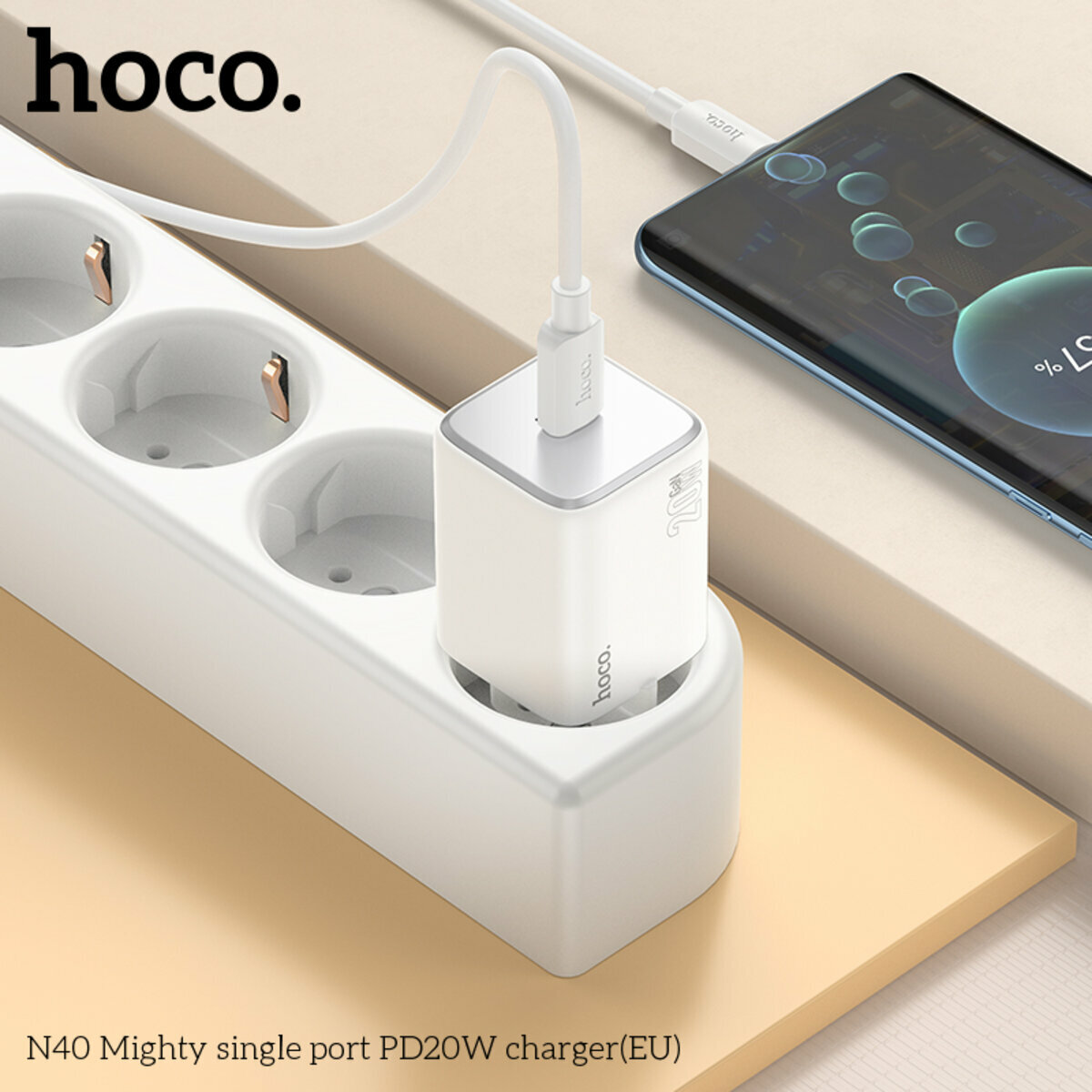 Мережевий зарядний пристрій Hoco N40 Mighty PD20W білий (HC-N40-White) дивитися фото №3