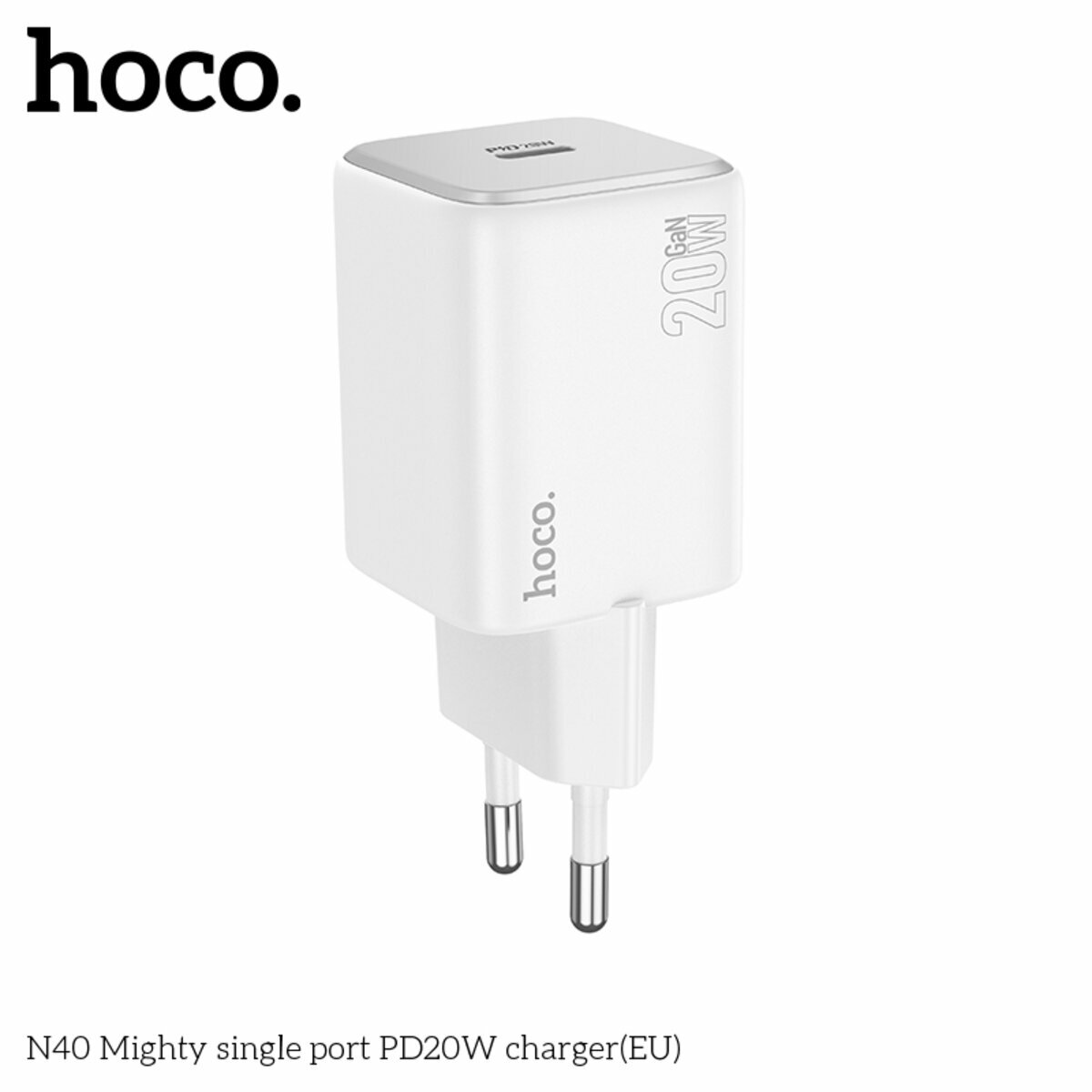 Мережевий зарядний пристрій Hoco N40 Mighty PD20W білий (HC-N40-White) дивитися фото №2