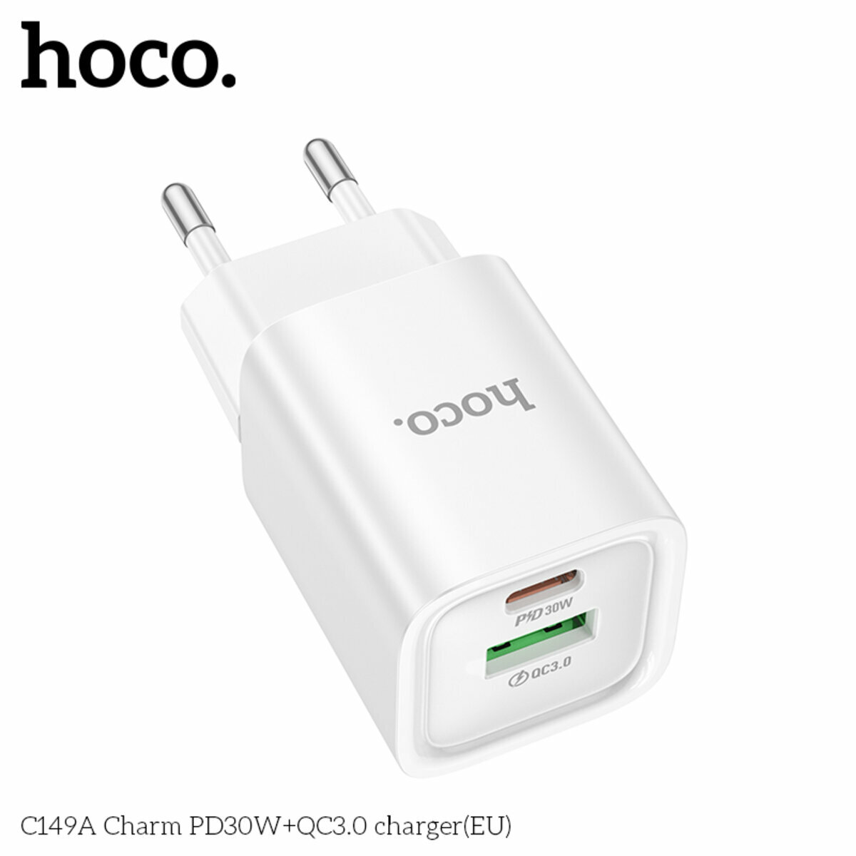 Мережевий зарядний пристрій Hoco C149A Charm PD30W+QC3.0 білий (HC-C149A-White) дивитися фото №7