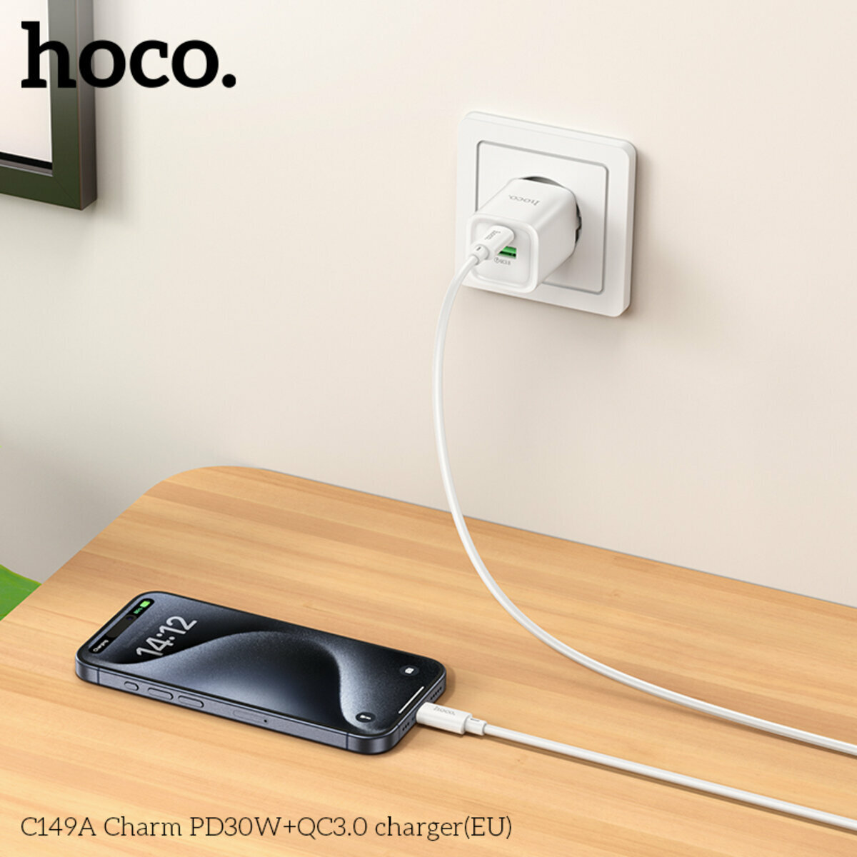 Мережевий зарядний пристрій Hoco C149A Charm PD30W+QC3.0 білий (HC-C149A-White) дивитися фото №4