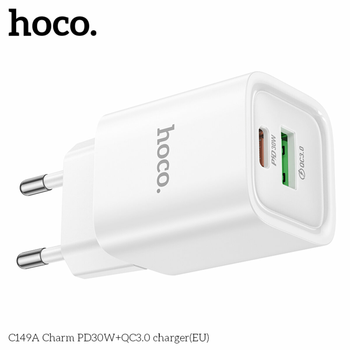 Мережевий зарядний пристрій Hoco C149A Charm PD30W+QC3.0 білий (HC-C149A-White) дивитися фото №2
