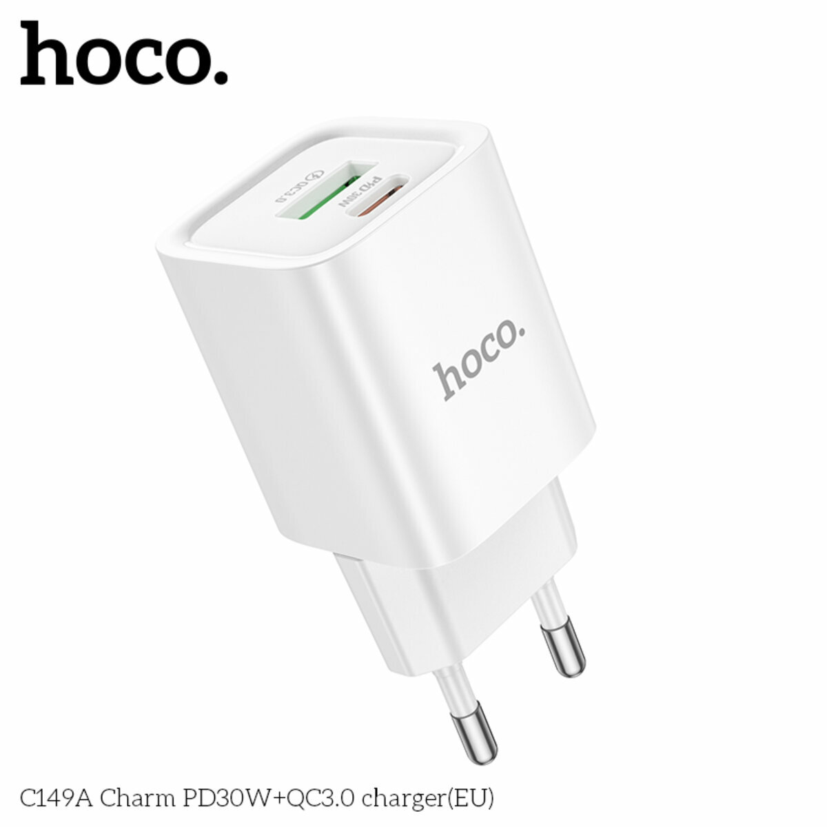 Мережевий зарядний пристрій Hoco C149A Charm PD30W+QC3.0 білий (HC-C149A-White) дивитися фото №5