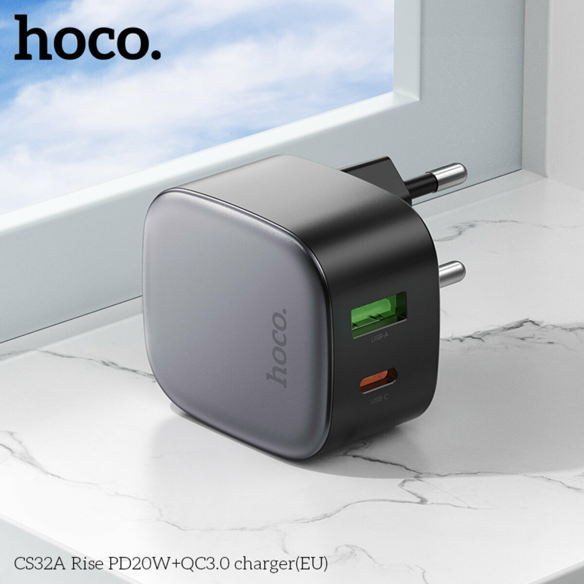 Мережевий зарядний пристрій Hoco CS32A Rise PD20W+QC3.0 чорний (HC-CS32A-Black) дивитися фото №3