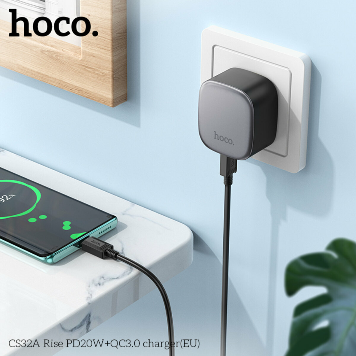 Мережевий зарядний пристрій Hoco CS32A Rise PD20W+QC3.0 чорний (HC-CS32A-Black) дивитися фото №4