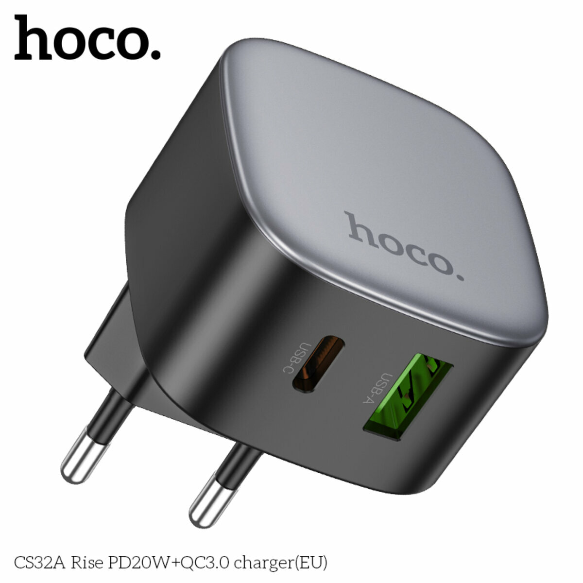 Мережевий зарядний пристрій Hoco CS32A Rise PD20W+QC3.0 чорний (HC-CS32A-Black) дивитися фото №6