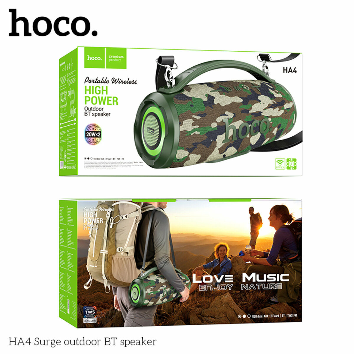 Портативна Акустика Hoco HA4 Surge Outdoor BT Speaker камуфляж (HC-HA4-Green) дивитися фото №5