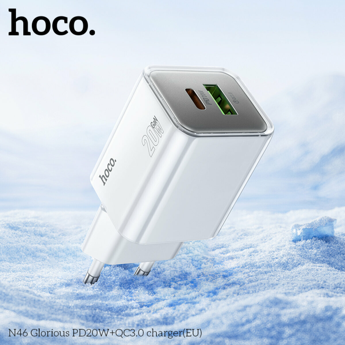 Мережевий зарядний пристрій Hoco N46 Glorious PD20W+QC3.0 білий (HC-N46-White) дивитися фото №4