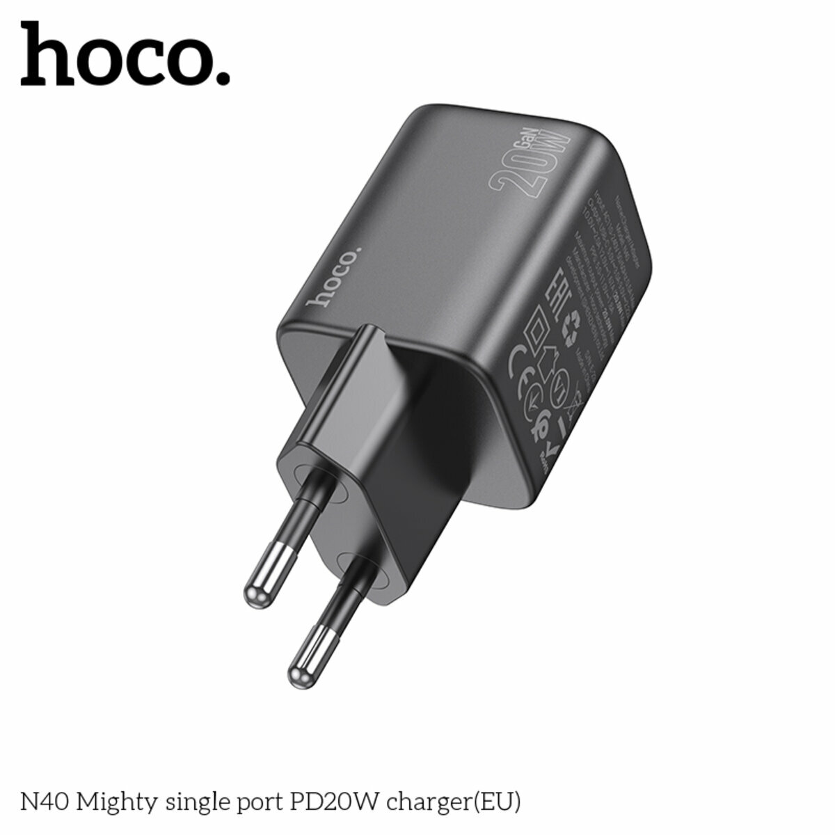 Мережевий зарядний пристрій Hoco N40 Mighty PD20W чорний (HC-N40-Black) дивитися фото №5