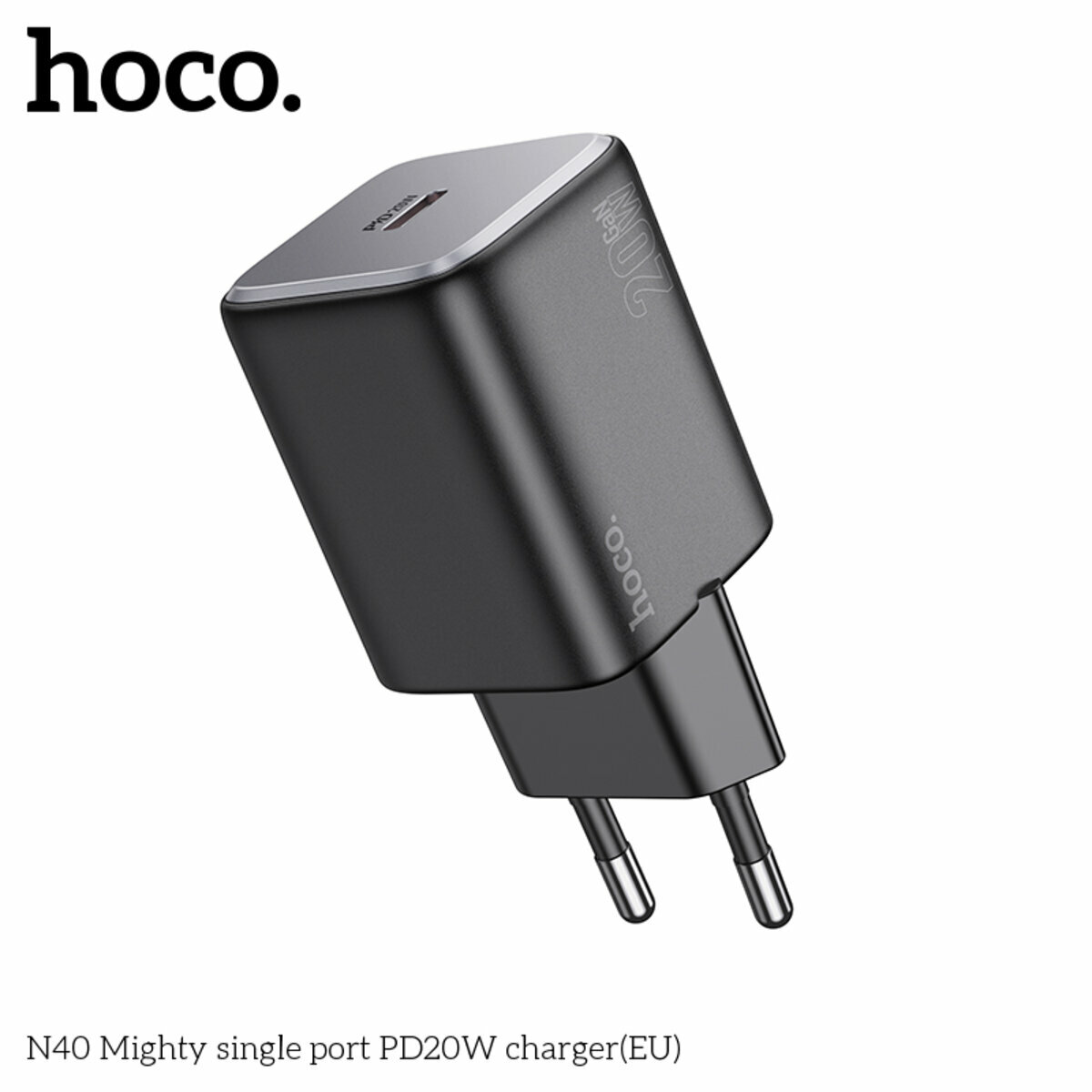 Мережевий зарядний пристрій Hoco N40 Mighty PD20W чорний (HC-N40-Black) дивитися фото №4