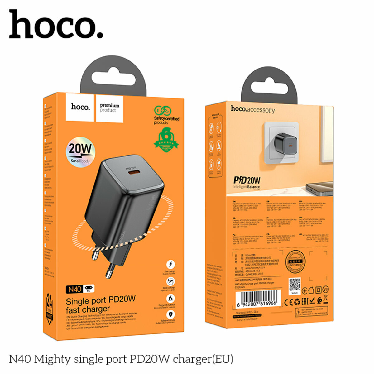 Мережевий зарядний пристрій Hoco N40 Mighty PD20W чорний (HC-N40-Black) дивитися фото №6