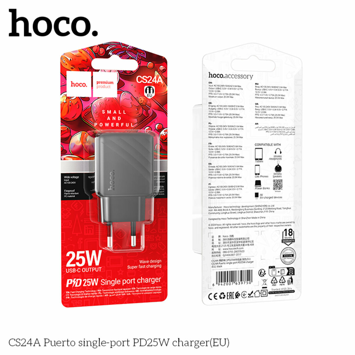 Мережевий зарядний пристрій Hoco CS24A Puerto PD25W чорний (HC-CS24A-Black) дивитися фото №6