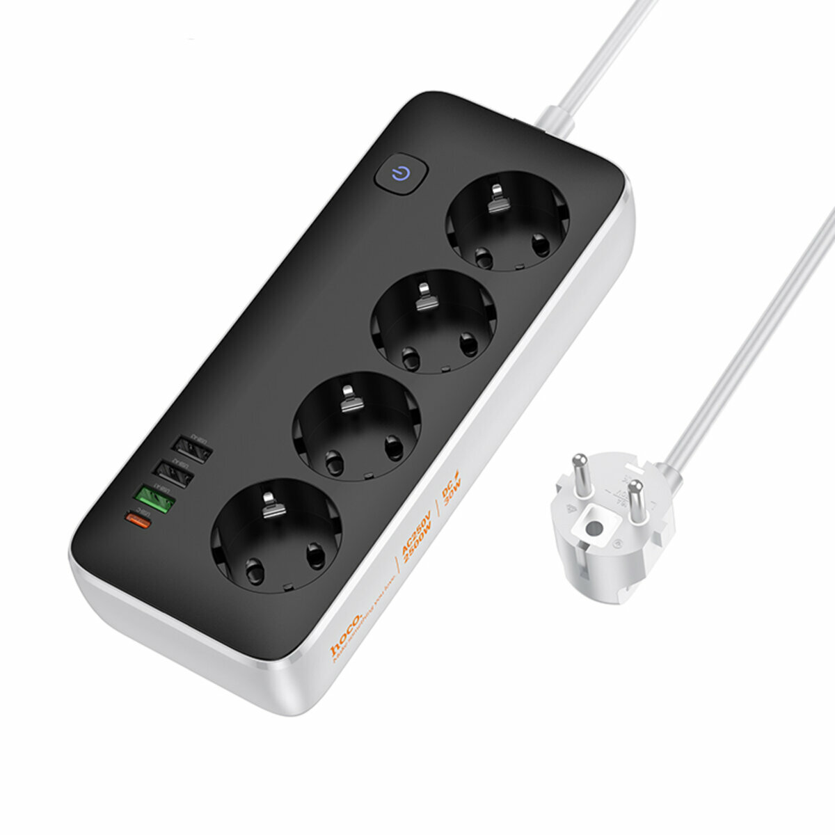 Сетевой фильтр Hoco AC22 Sunlight (4 розетки+3USB-A+USB-C) PD30W 1,5м черный (HC-AC22-Black) смотреть фото №1