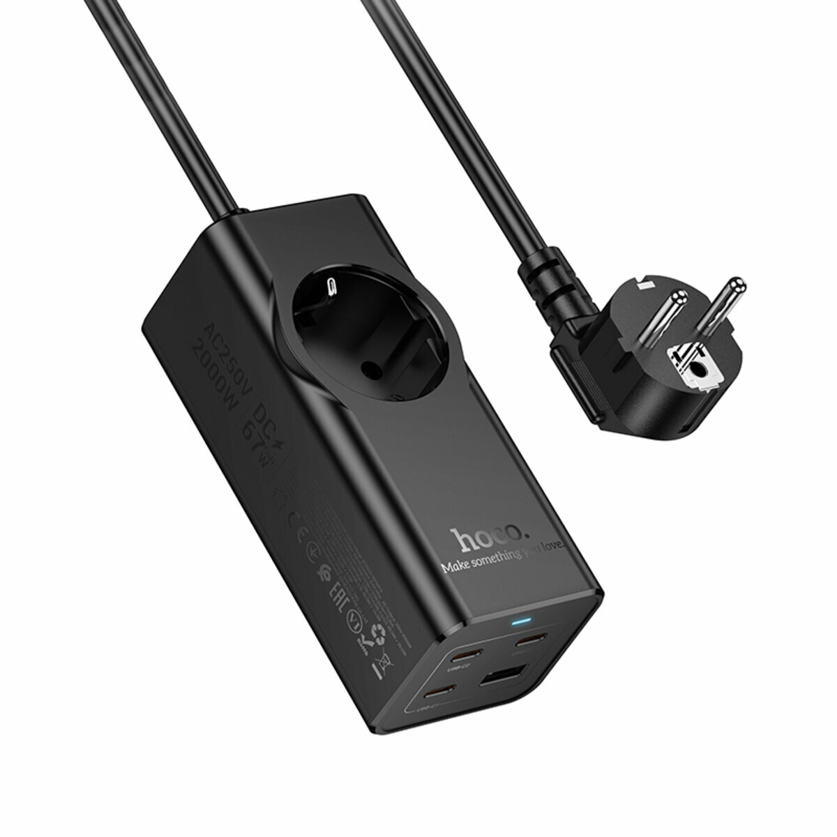 Сетевой фильтр Hoco NS9 Wisdom (1 розетка+USB-A+3USB-C) PD67W 2м черный (HC-NS9-Black) смотреть фото №1