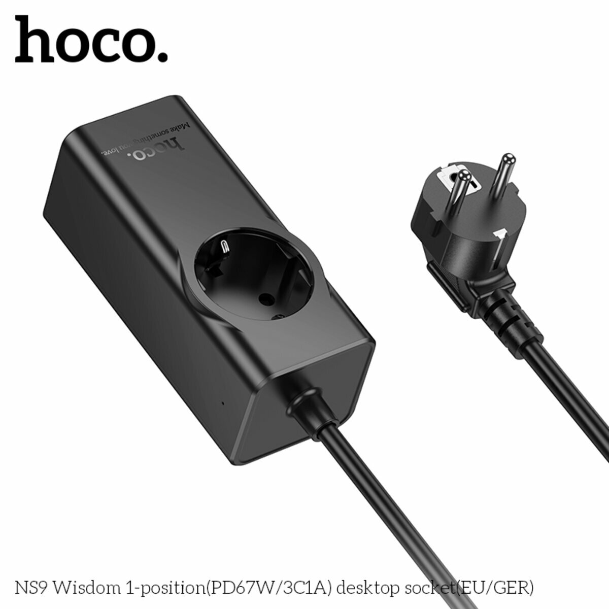 Сетевой фильтр Hoco NS9 Wisdom (1 розетка+USB-A+3USB-C) PD67W 2м черный (HC-NS9-Black) смотреть фото №3