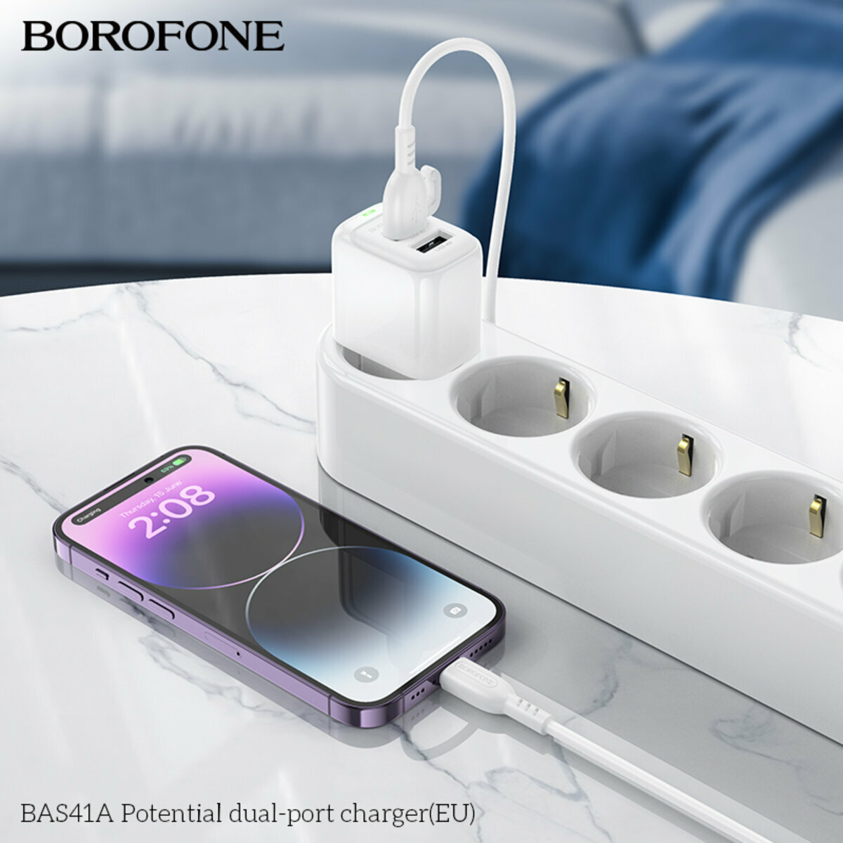 Мережевий зарядний пристрій Borofone BAS41A Potential білий (BF-BAS41A-White) дивитися фото №2