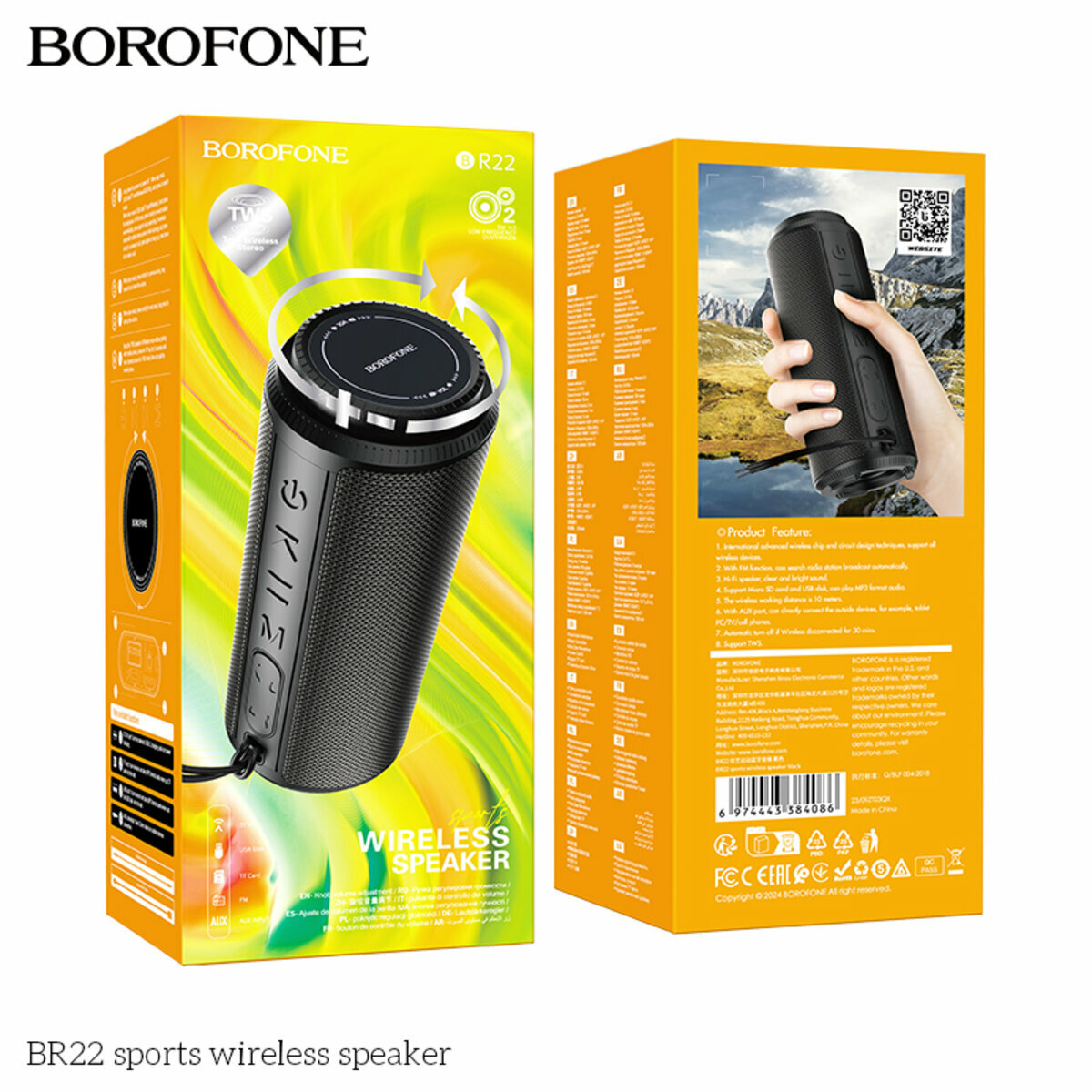 Портативна Акустика Borofone BR22 Sports Wireless Speaker чорна (BF-BR22-Black) дивитися фото №4
