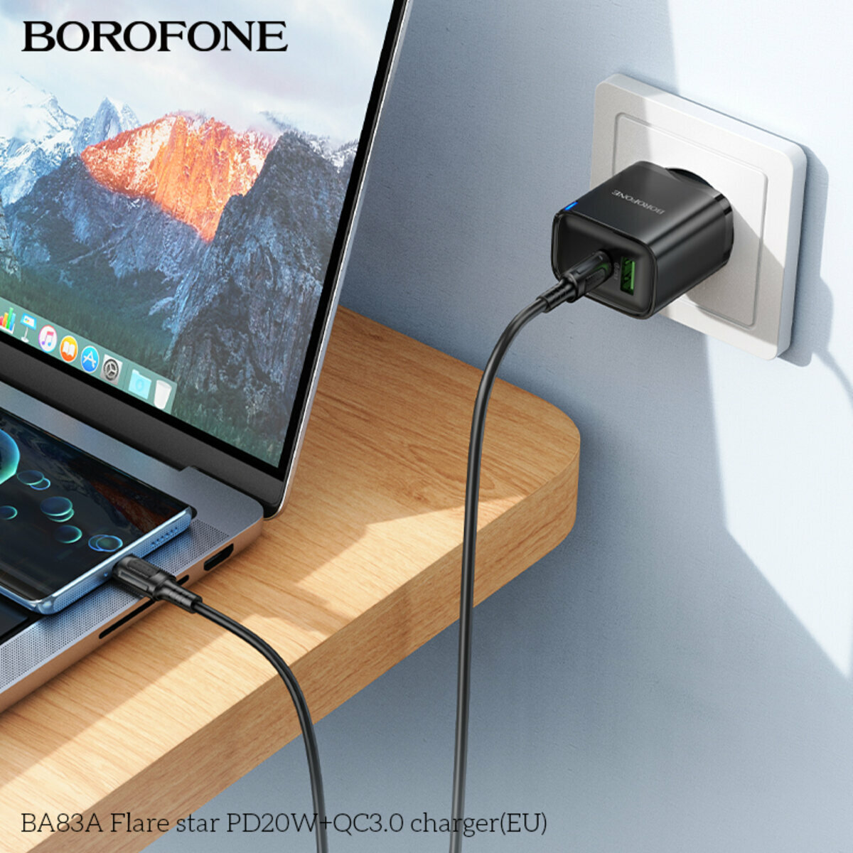 Мережевий зарядний пристрій Borofone BA83A Flare star PD20W+QC3.0 білий (BF-BA83A-White) дивитися фото №4