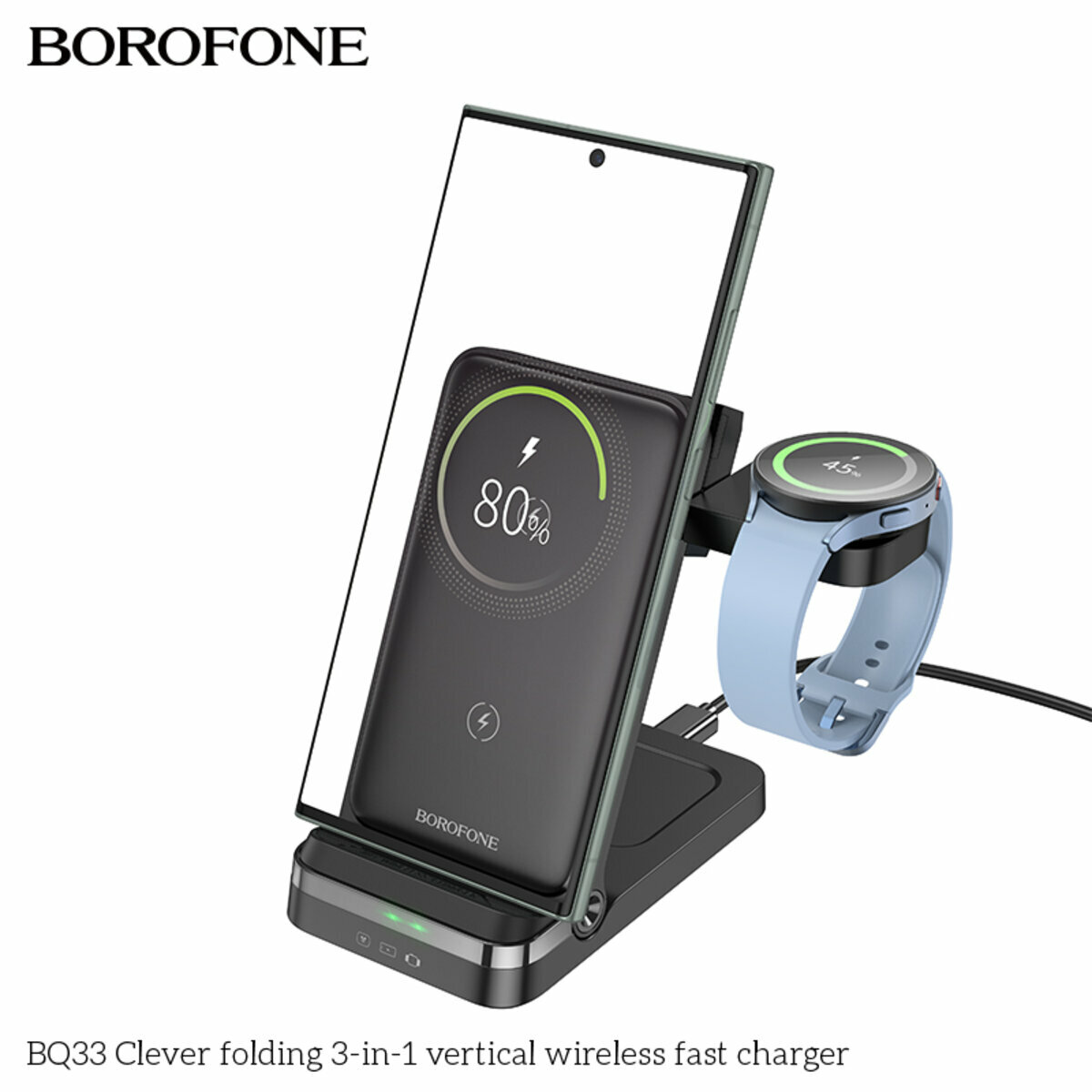Бездротовий зарядний пристрій Borofone BQ33 3в1 чорний (BF-BQ33-Black) дивитися фото №6