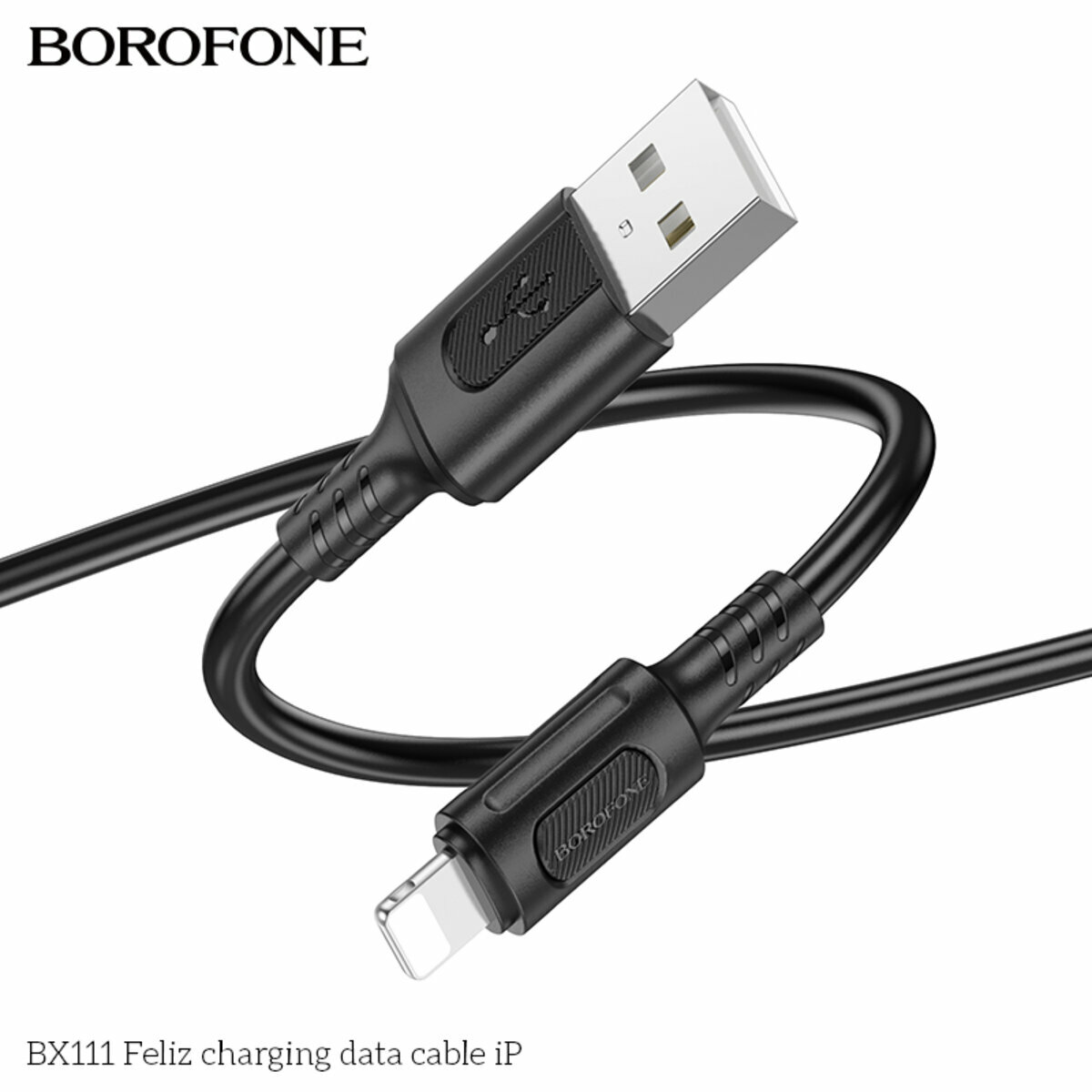Кабель Borofone BX111 Feliz USB to Lightning 1м чорний (BF-BX111-UL-Black) дивитися фото №6