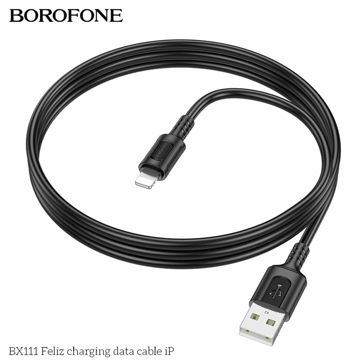 Кабель Borofone BX111 Feliz USB to Lightning 1м чорний (BF-BX111-UL-Black) дивитися фото №5