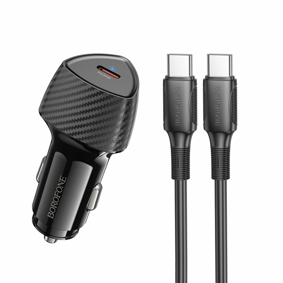 Автомобільний зарядний пристрій Borofone BZ31B Solid PD30W + Type-C кабель чорний (BF-BZ31B-CC-Black) дивитися фото №1