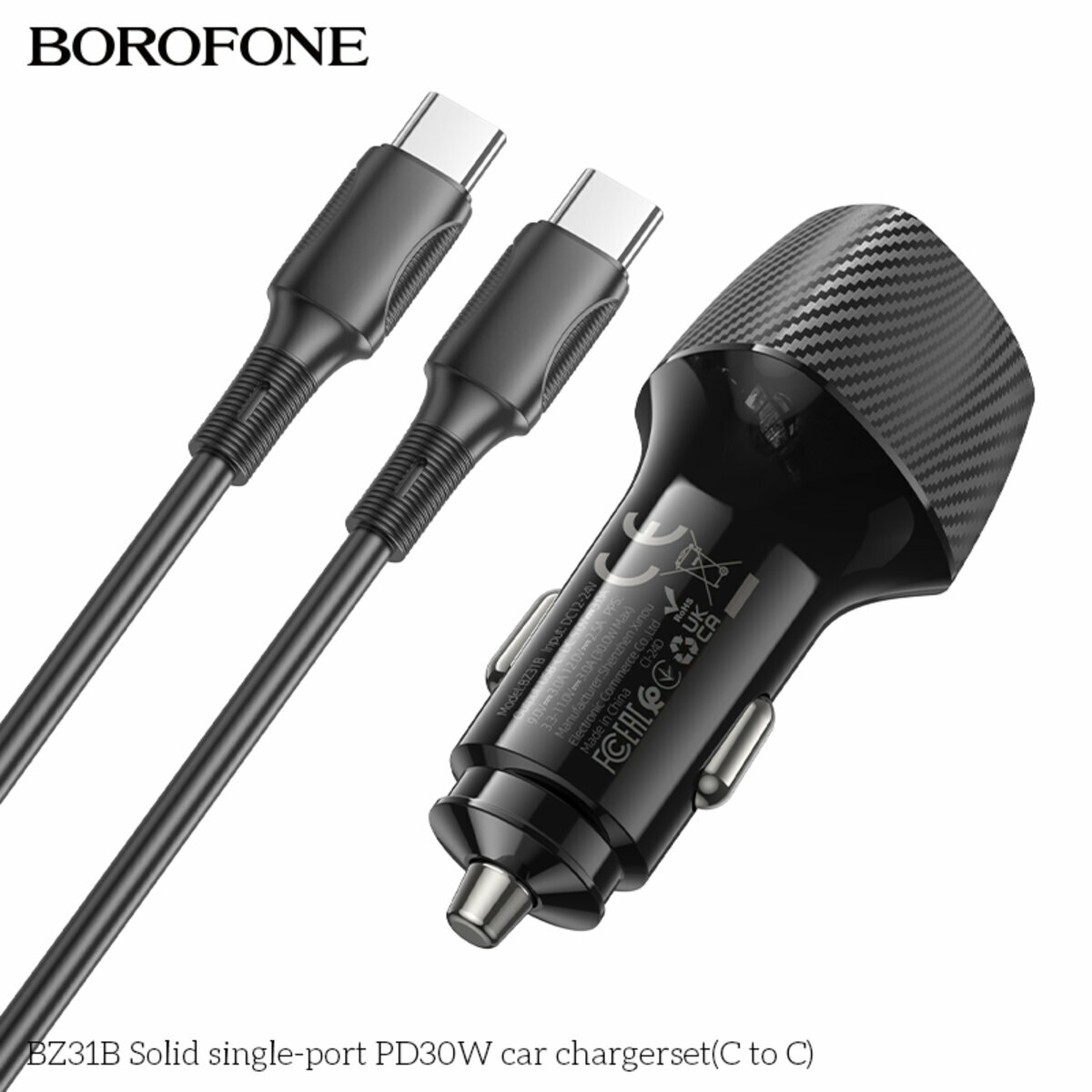 Автомобільний зарядний пристрій Borofone BZ31B Solid PD30W + Type-C кабель чорний (BF-BZ31B-CC-Black) дивитися фото №6
