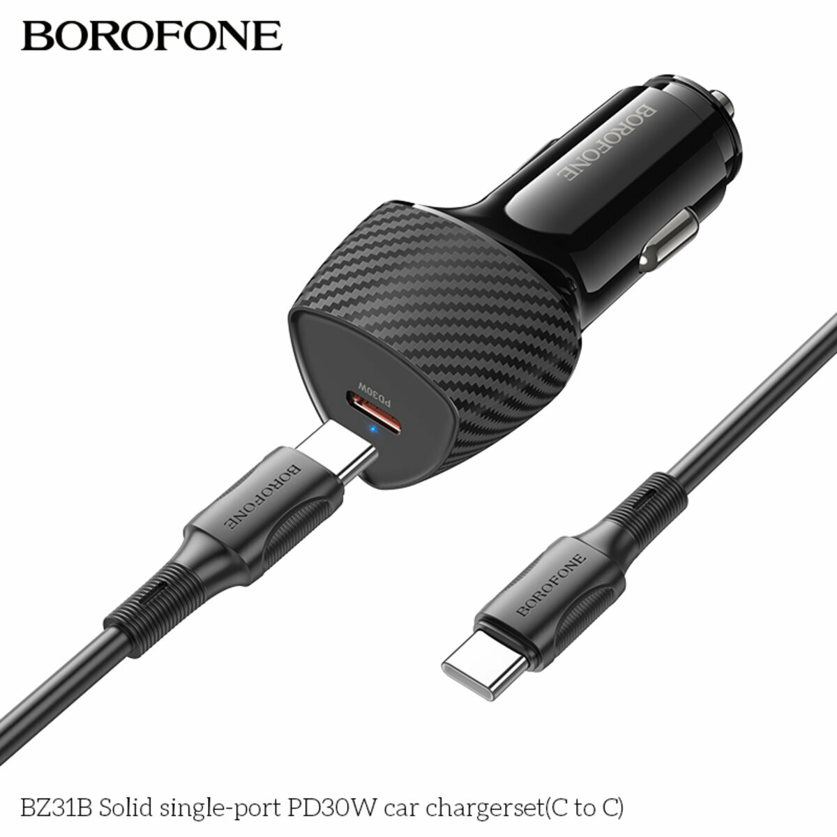 Автомобільний зарядний пристрій Borofone BZ31B Solid PD30W + Type-C кабель чорний (BF-BZ31B-CC-Black) дивитися фото №4
