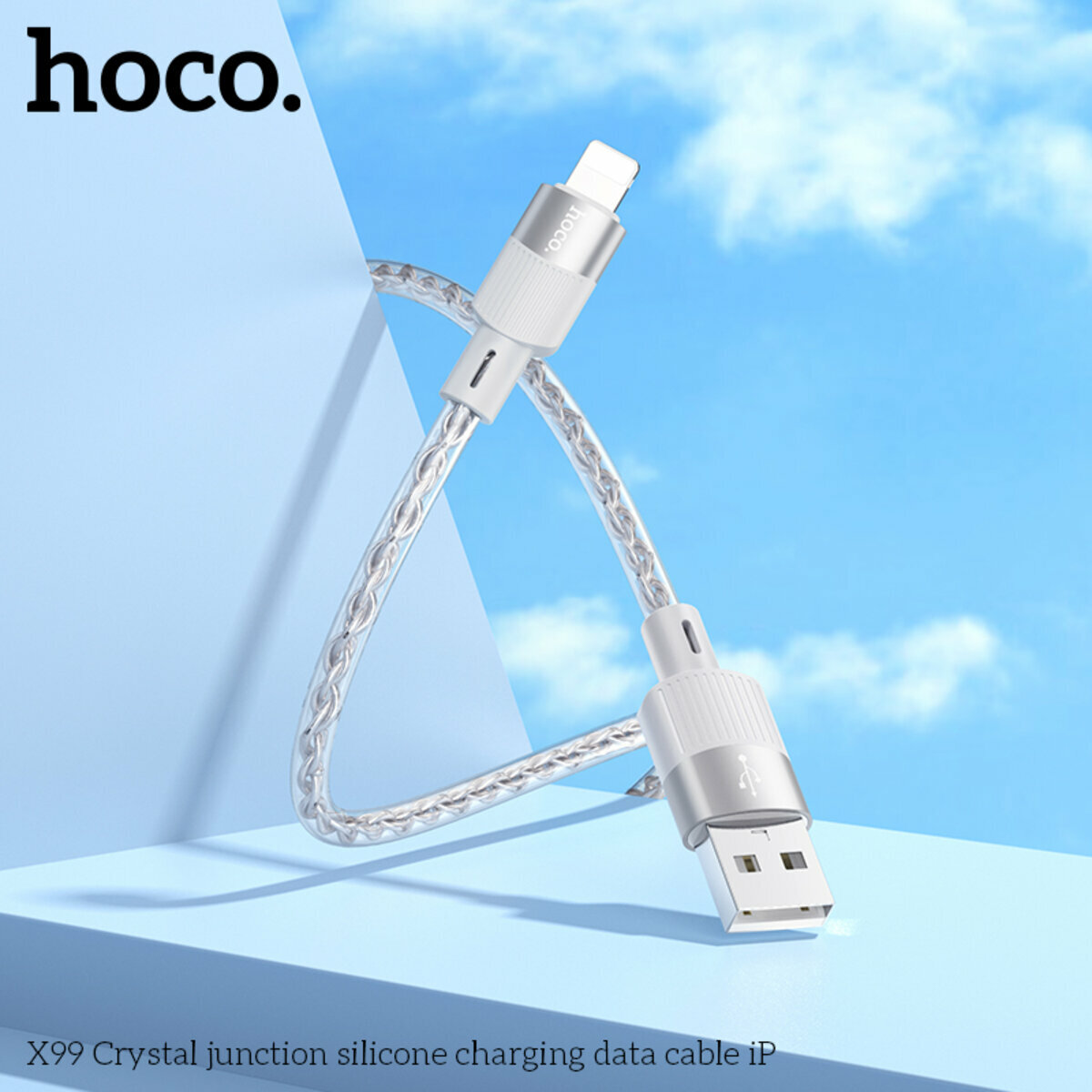 Кабель Hoco X99 Crystal junction silicone USB to Lightning 1м сірий (HC-X99-UL-Gray) дивитися фото №3